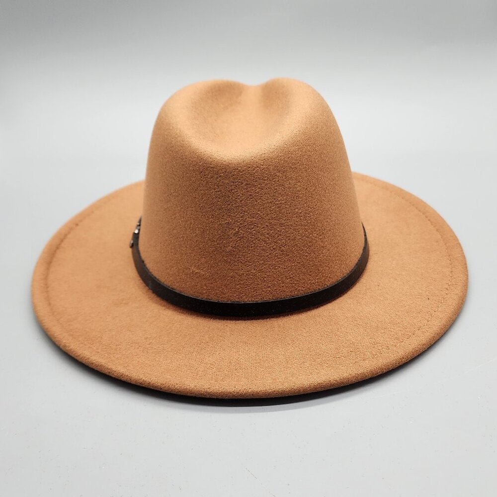 EINSKEY Women's Brown Felt Fedora Hat Wide Brim Western Style New